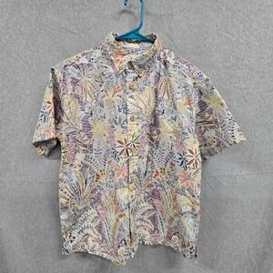 Yiume Mens XL Tropical Botanical Floral Print Short Sleeve Button Down Shirt
